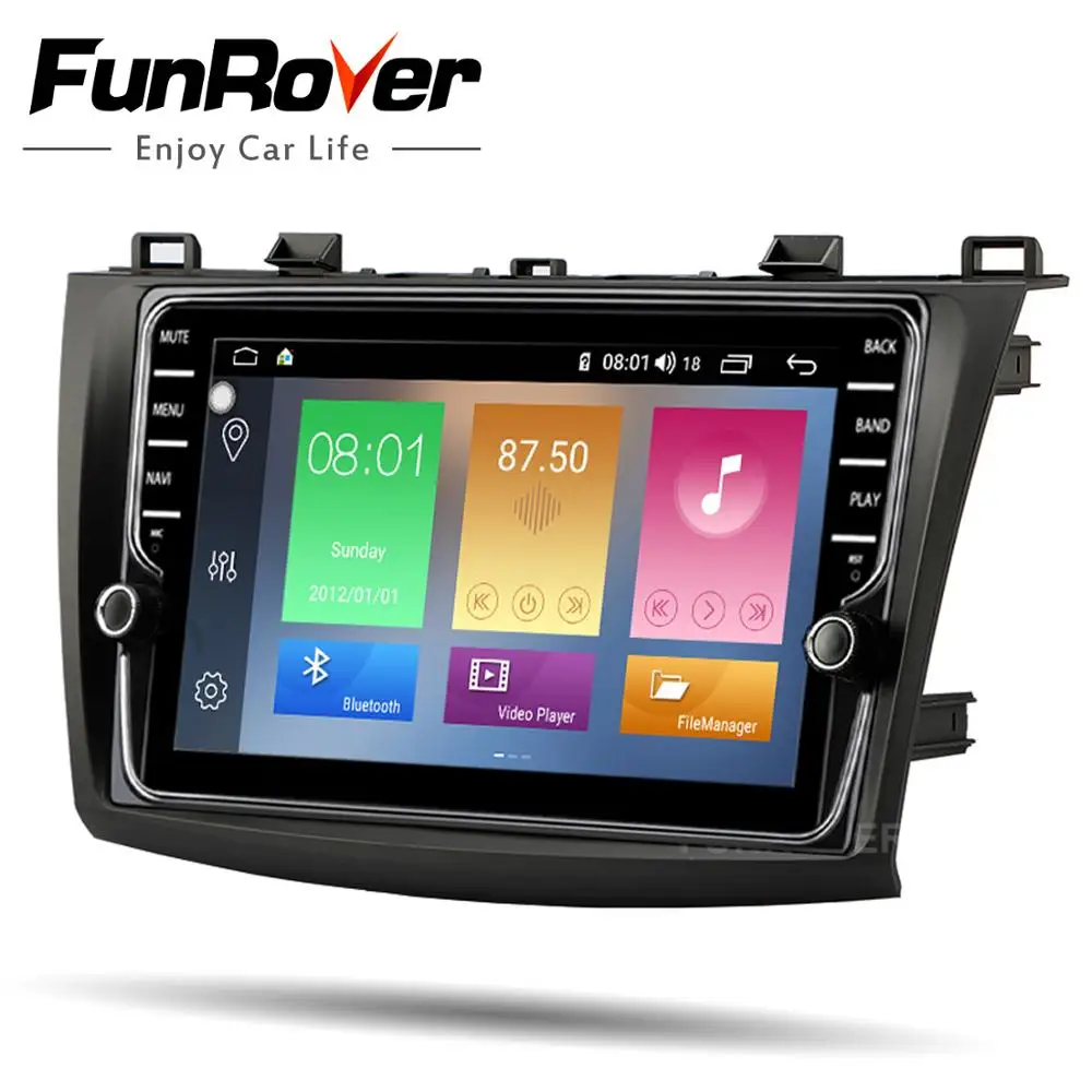 Best Funrover android 9.0 2 din car dvd multimedia player For Mazda 3 Axela 2009-2012 radio gps navigation stereo system DSP 64GB RDS 4