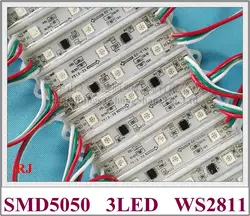 WS 2811 SMD 5050 RGB светодиодный модуль DC12V 3 светодиодный 0,72 W WS2811 IP66 75 мм * 12 мм * 6 мм RONGJIAN (RJ) для нас Азии Россия Лучшая цена