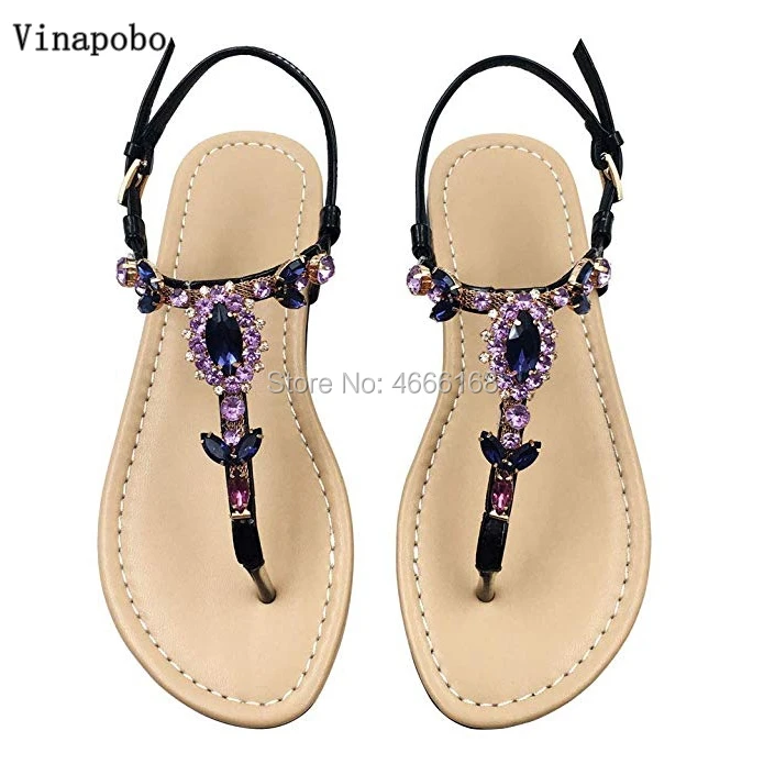Vinapobo 2019 новые богемные женские босоножки на плоской подошве с украшением в виде