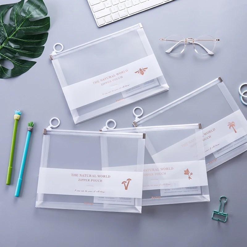 

10PCS Transparent Waterproof Document Bag A4/A5 Hand-held Zipper Bag Information Receiving Bag Stationery Supplies File Folder