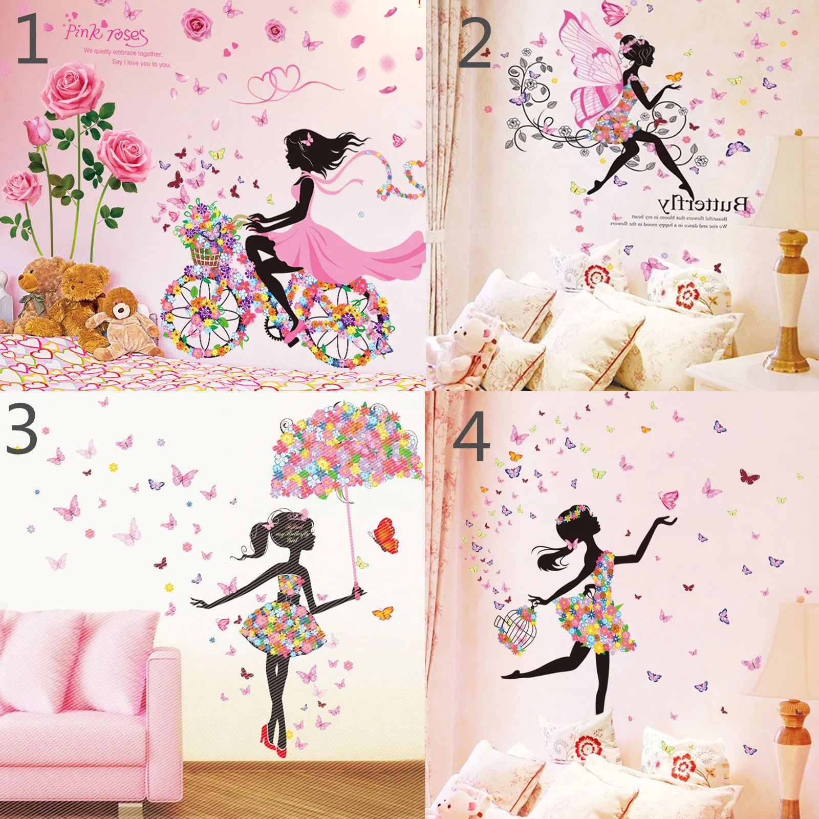 

Flower Elf Dance Girl Wall Sticker Living Room Bedroom Backdrop Romantic Warmth Decorative Wall Paintings