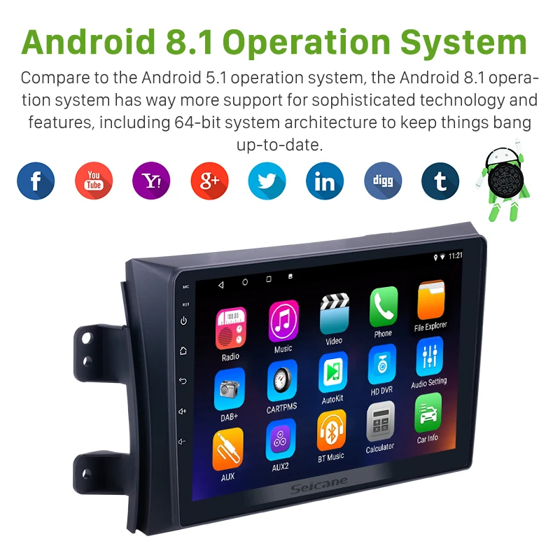 Sale Seicane 2Din 9 inch Android 8.1 Car Radio For Suzuki SX4 2006 2007 2008 2009 2010 2011 2012 GPS Multimedia Player Head Unit 1