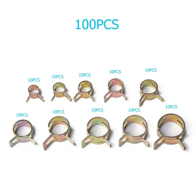 

100pcs 6-15mm 10 Sizes Spring Clips Vacuum Hose Fuel Line Water Pipe Clamps