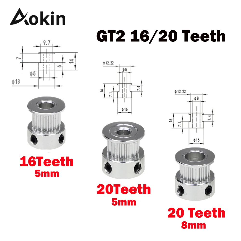 

Gt2 Pulley 3d Printer Parts Accessory Gt2 20teeth 16teeth 16 20 Teeth Bore 5mm/8mm Timing Alumium For Gt2 6mm Open Timing Belt