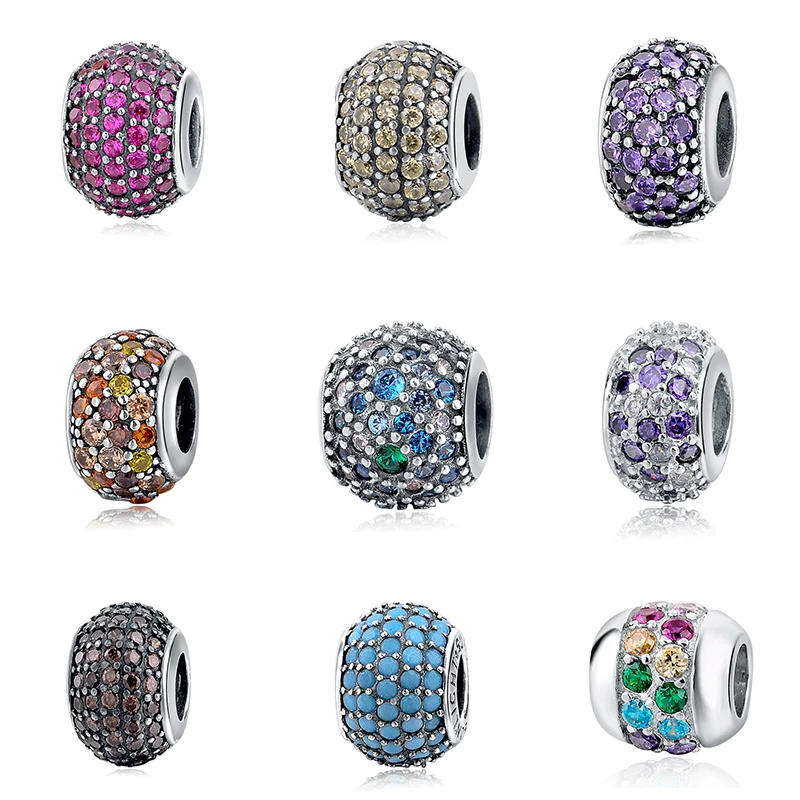 

Colors Crystal CZ Stone Charms Fit Pandora Charms Silver 925 Original In Beads Sterling Silver Bracelet Authentic Jewelry Making