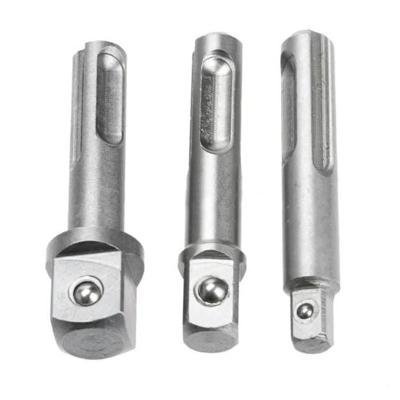 3 Pcs Socket Impact Driver Adapter SDS Plus Shank 1/4 3/8 1/2 Inch Power Drill T