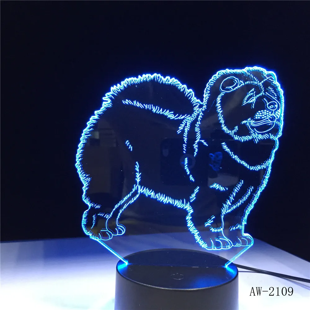 Собака чау-чау 3D лампа ночник детская игрушка светодиодный 3D сенсорный Настольный светильник 7 цветов мигающий светодиодный светильник Homer украшения для дома AW-2109