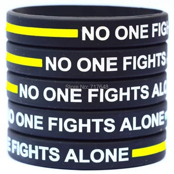

100pcs Thin Yellow Line No One Fights Alone wristband silicone bracelets free shipping by ePacket A