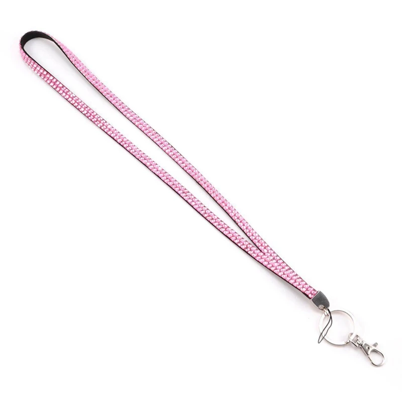 

Glitter Rhinestone Keychain Card Holder ID Badge Chain Mobile Phone Lanyard Pink