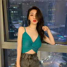 Летние тонкие скрученные с v-образным вырезом укороченные топы женские трикотажные короткие камзол без рукавов однотонные футболки укороченные топы для женщин