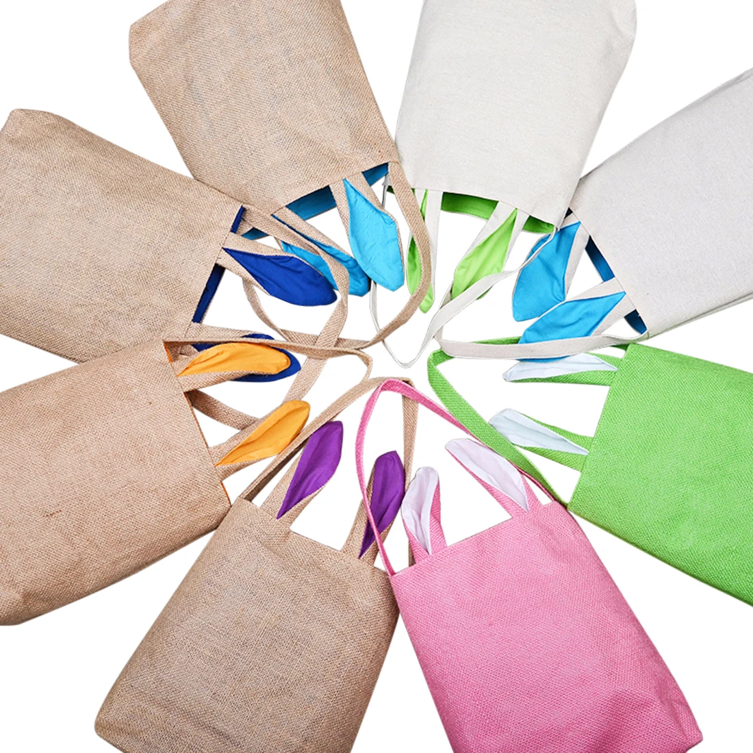 

8Pcs Easter Bunny Bag Rabbit Ears Jute Tote Handbag Gfit Pouch for Egg Hunts