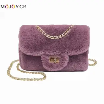

Winter Plush Women Solid Chain Flap Handbag Luxury Shoulder Bags Fashion Flap Crossbody Bags for Women
