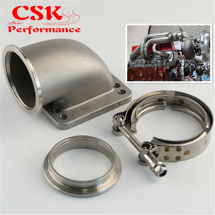 2 5 &quotVband 90 градусов Stainess SS для модели&quot Cast Turbo &quotлокоть адаптер фланец + зажим T3 T4