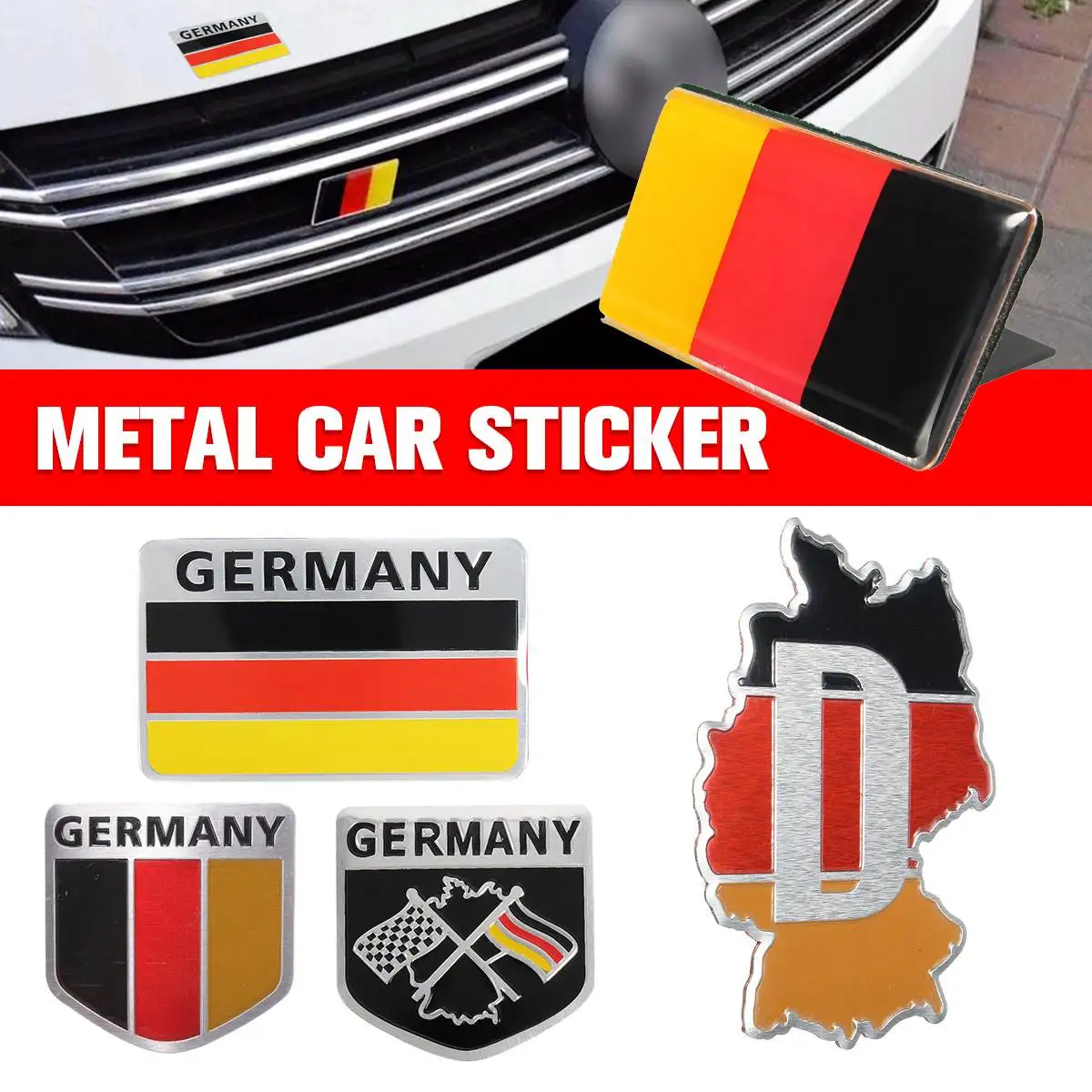 

Germany German Flag 3D Aluminum alloy Badge Auto Car Body Front Emblem Stickers Racing Sports motorcycle Automobile Decal