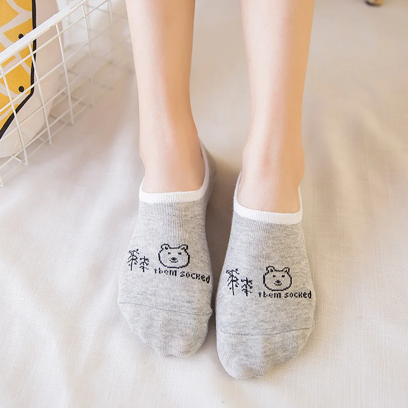 Летние хлопковые носки с изображением головы животных; женские носки-башмачки; невидимые тапочки из силикагеля; 1 пара = 2 шт.; ws120