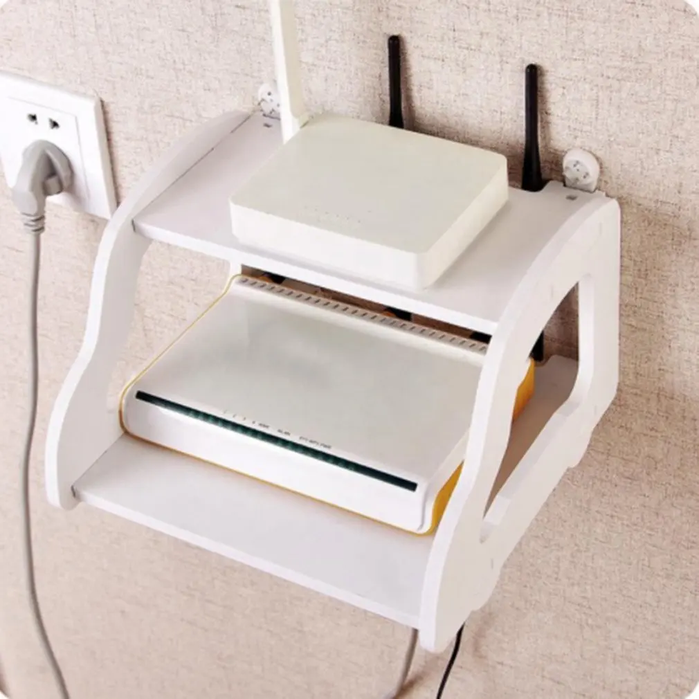 

White Storage Decorative Wall Shelf Wifi Router Box Wall Mounted Tv Set Up Box Car Shaped Punch Free
