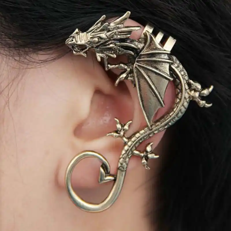 1PC Gothic Punk Temptation Metal Vintage Dragon Bite Ear Cuff Wrap Studs Earring