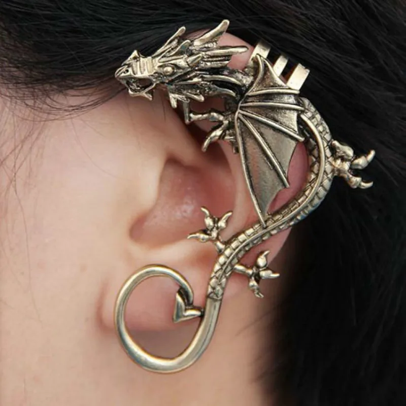 Punk Temptation Metal Dragon Bite Ear Wrap Cuff Earrings for Women Men
