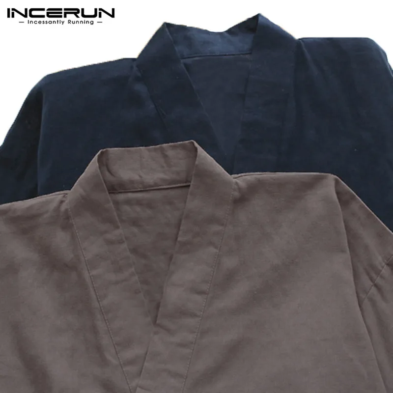 INCERUN Japanese Style Cotton Men Kimono Set Pajamas Set Homewear Tops Pants Solid Kung Fu Sleepwear Vintage Men Clothes L-5XL INCERUN Japanese Style Cotton Men Kimono Set Pajamas Set Homewear Tops Pants Solid Kung Fu Sleepwear Vintage Men Clothes L-5XL