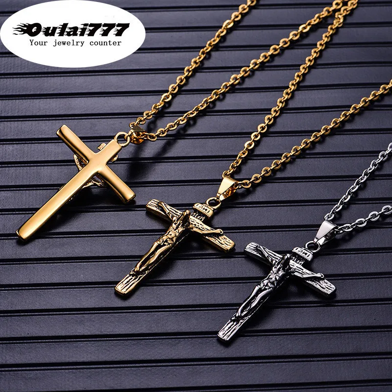 

2019 stainless steel mensnecklaces & pendants gifts hip hop chain male gold men accessories prayer Jesus cross pendant necklace