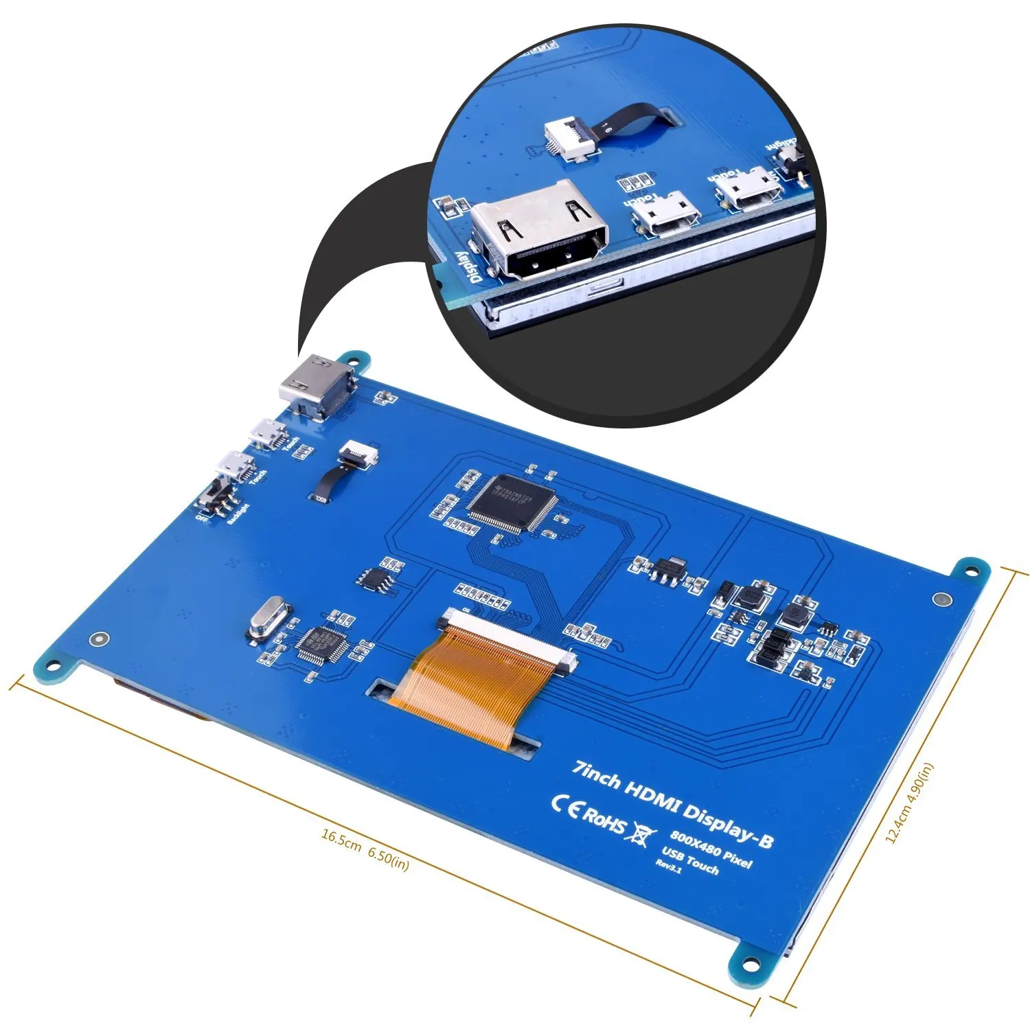 7 Inch Capacitive Touch Screen TFT LCD Display HDMI Module 800x480 for Raspberry Pi 3 2 Model B and