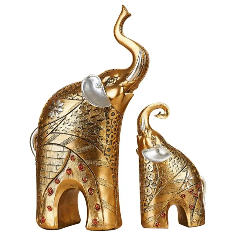 

2Pcs Creative Crafts Resin Elephant Desk Figurines European Style Desk Decorations Home Living Room Bedroom Decorations