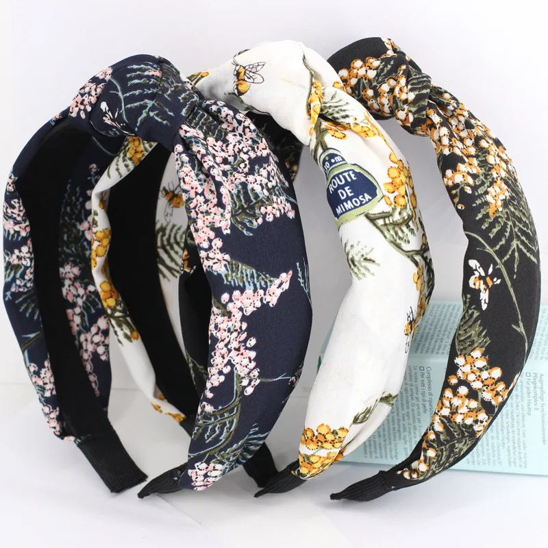 

Retro Bohemian Party Women Flower Print Hairbands Hair Hoop Wide Vintage Cloth Hair Bands Hair Accessories