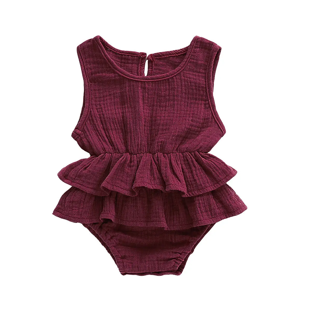 Baby Girls Ruffle Romper Jumpsuit One Piece Sleeveless Cotton Linen Playsuit Sunsuit Outfit Infant Summer Clothes 0-24M