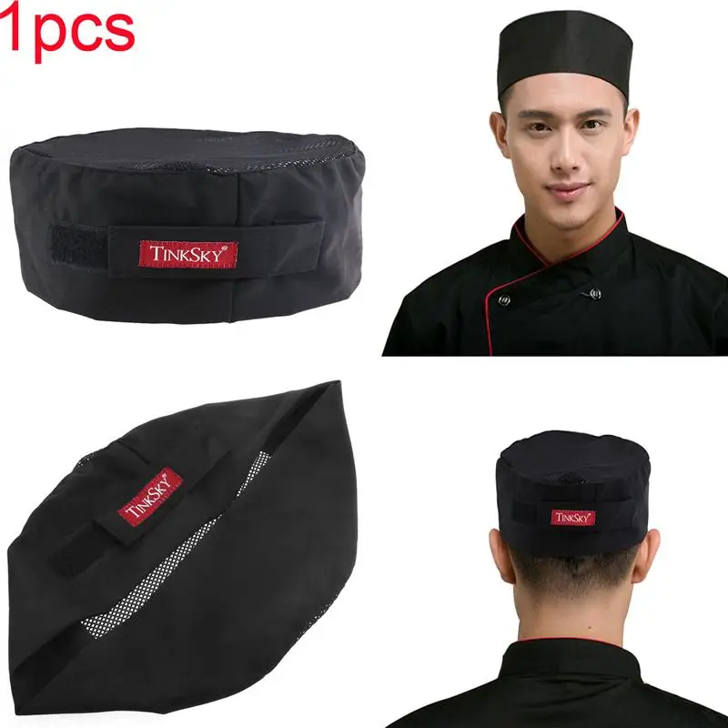 

Breathable Mesh Top Skull Cap Professional Catering Chefs Hat with Adjustable Strap - One Size (Black)