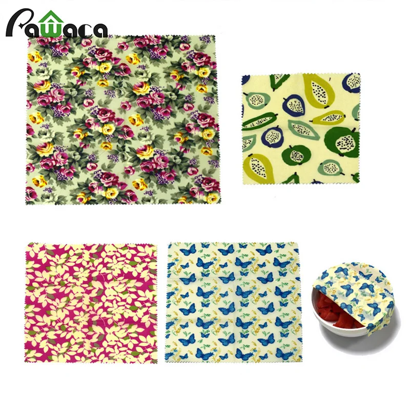 

4pcs Reusable Beeswax Wrap Seal Food Fresh Keeping Wrap Lid Cover Stretch Vacuum Food Wrap Beeswax Cloth Food Preservation Tools