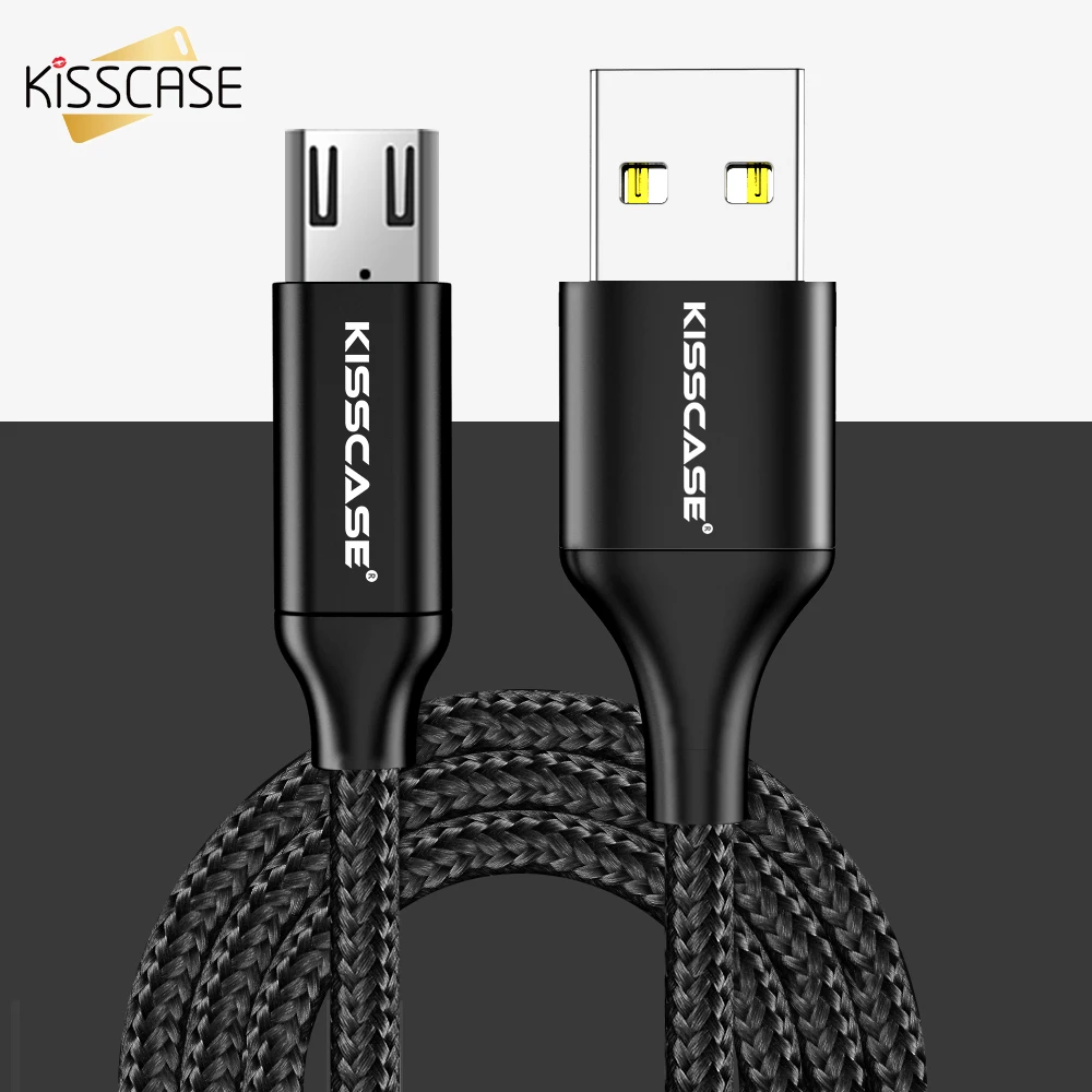 

KISSCASE Micro to USB Nylon Braided Cable For iPhone X 7 8 Fast Charging Adapter Phone Micro usb Nylon Braid Charger USB Cable