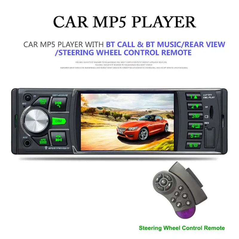 

4.0 Inch 1 Din Car Video Mp5 Player Car FM Radio Player HD LCD Display Car Audio MP3 Player with 7 Color Rear View Camera