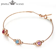 Ювелирные браслеты из розового золота 18 К, браслет из натурального аметиста для женщин и девочек, милые ювелирные украшения, браслет-цепочка из настоящего розового золота