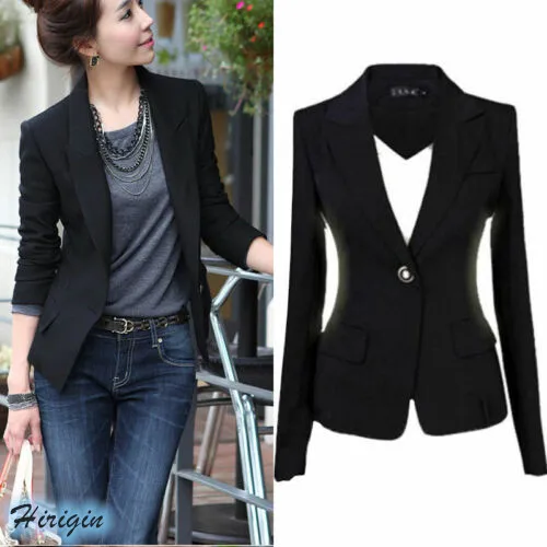 Spring Summer Women Casual Jacket HOT Women Black Slim Single Button Casual Business Jacket Size S-3XL