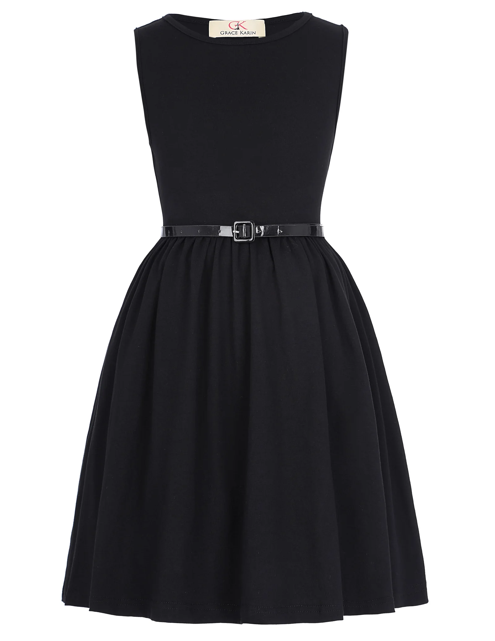 

Gk Women Dress Sleeveless Crew Neck Solid Color Cotton Dress Party Dress With Belt Lightweight Comfort Fashion Women's Dresses