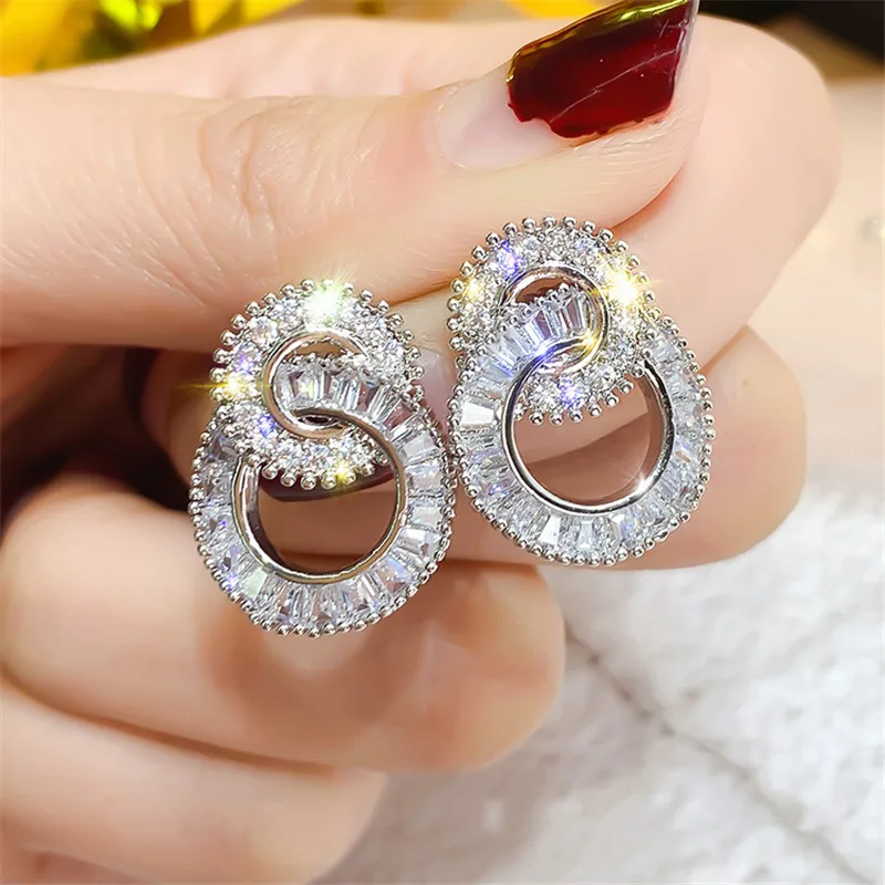FYUAN блестящие циркониевые серьги-гвоздики для женщин 2019 Bijoux (украшения своими