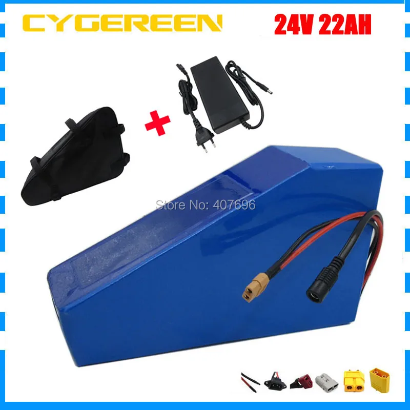 

Triangle battery 24V 22AH electric bike battery 24V lithium ion battery 22Ah use 2200mah 18650 cell 30A BMS 3A Charger with bag