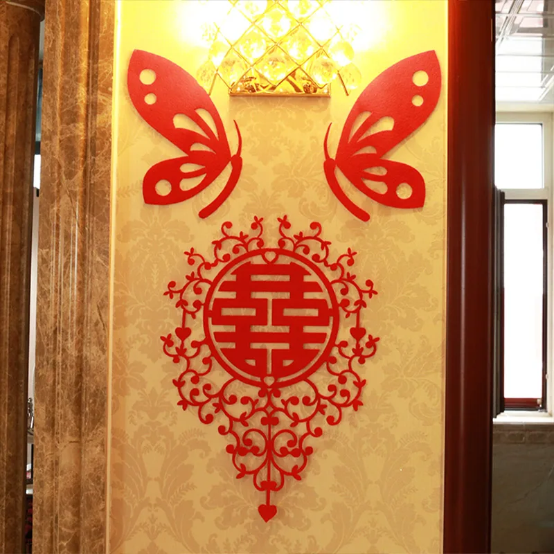 

Wedding Supplies 2 Sets/lot Romantic Marriage Room Double Happiness Butterfly Door Stickers Joyful Paper-cut for Window Decor