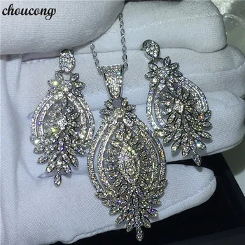 

choucong Luxury Jewelry sets Pave setting 5A Zircon Cz White Gold Filled Wedding Earrings Necklaces for women Bridal jewelry set