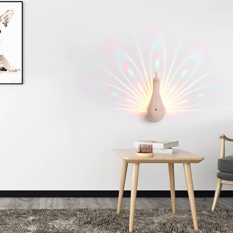 Ночной светильник-проектор, 7 цветов, изменяющий светодиодный настенный светильник с изображением павлина, с умным сенсорным пультом дистанционного управления, домашний декоративный 3D настенный светильник