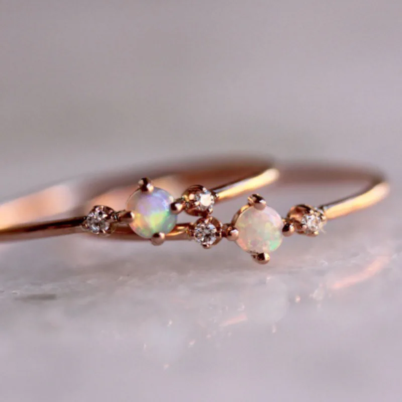 

Alloy Natural Opal Rings with Big Stones Engagement Rings for Women Rose Gold Color Trend Jewelry Accessories Bague Femme