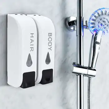 

2x350ml Wall Mounted Bathroom Shower Body Hair Shampoo Lotion Dispenser Container Bottle Double Liquid Soap Dispenser Home Hotel