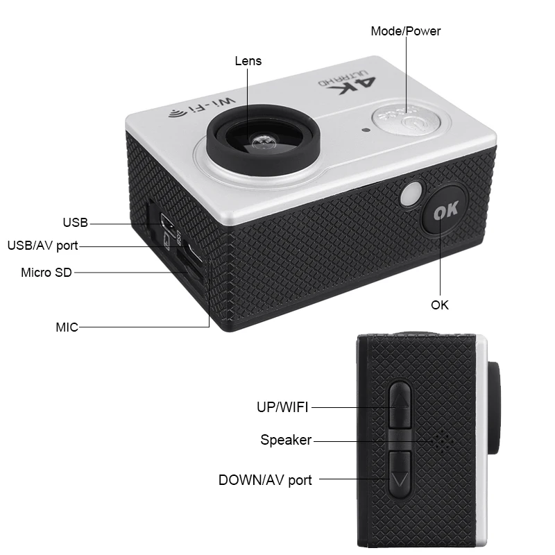 Экшн камера Водонепроницаемая 4K 1080P 2 0 LCD HD экран WiFi 30M 170D DVR подводная видеокамера