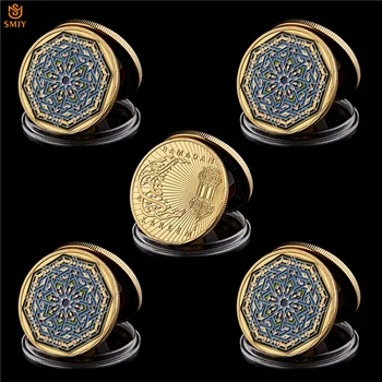 

5Pcs/Lot Asian Saudi Arabian Islamic Ramadan Kareem Culture Celebrate World Gold Plated Colored Commemorative Coin Collection