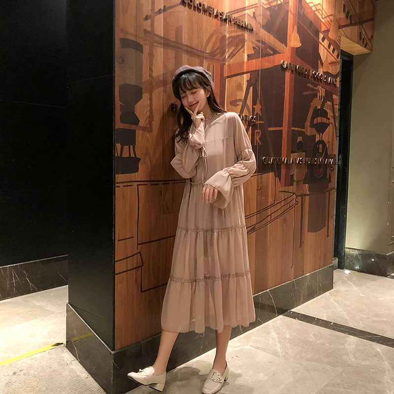 Lychee/однотонные платья до середины икры с высоким воротником для девочек женские