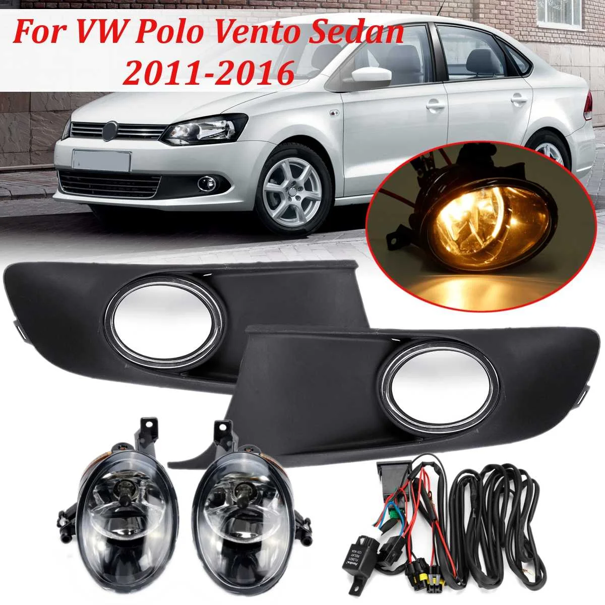 

Fog Light Fog Lamp Fog Light Car Light Cover And Harness Assembly For VW Polo Vento Sedan Saloon 2011 2012 2013 2014 2015 2016