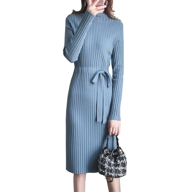 

Try Everything Tunic Blue Sweater Dress Midi Knit Sweater Dresses Women 2019 Korean Casual Winter Dress For Women Long Sleeve
