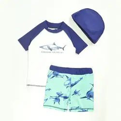 Комплект из 3 предметов, детский купальник с короткими рукавами и защитой от солнца с изображением акулы для мальчиков, Canis