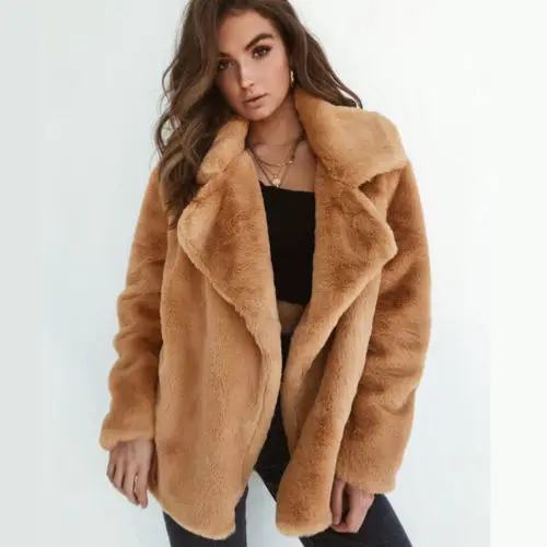 Новинка, модное однотонное пальто для женщин, зимняя теплая верхняя одежда для девушек, плюшевый мишка, пушистое пальто с длинным рукавом, топы, свободные пальто для женщин