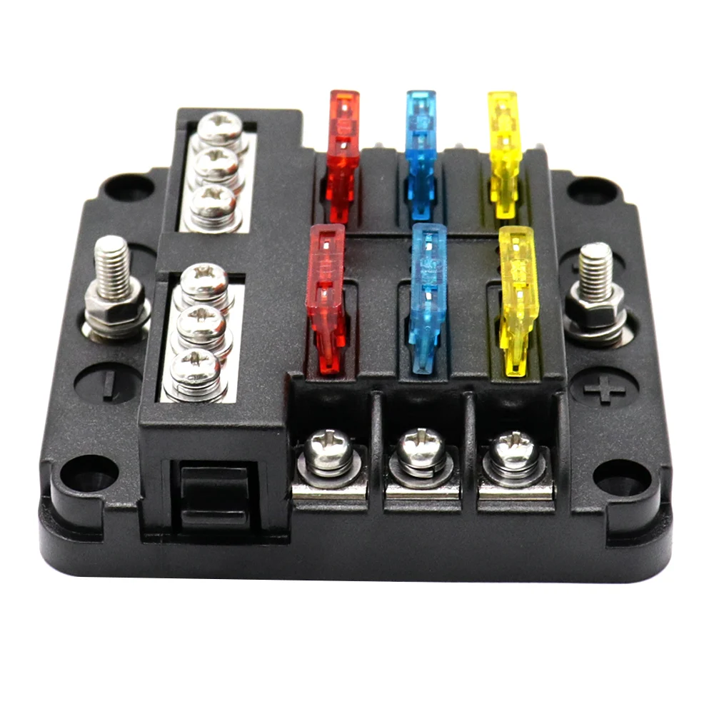 

Universal 6-Way LED Blade Fuse Box with Negative Bus Bar Car Automotive Marine 12V Confuence Line Fuse Box Square Car Fuse